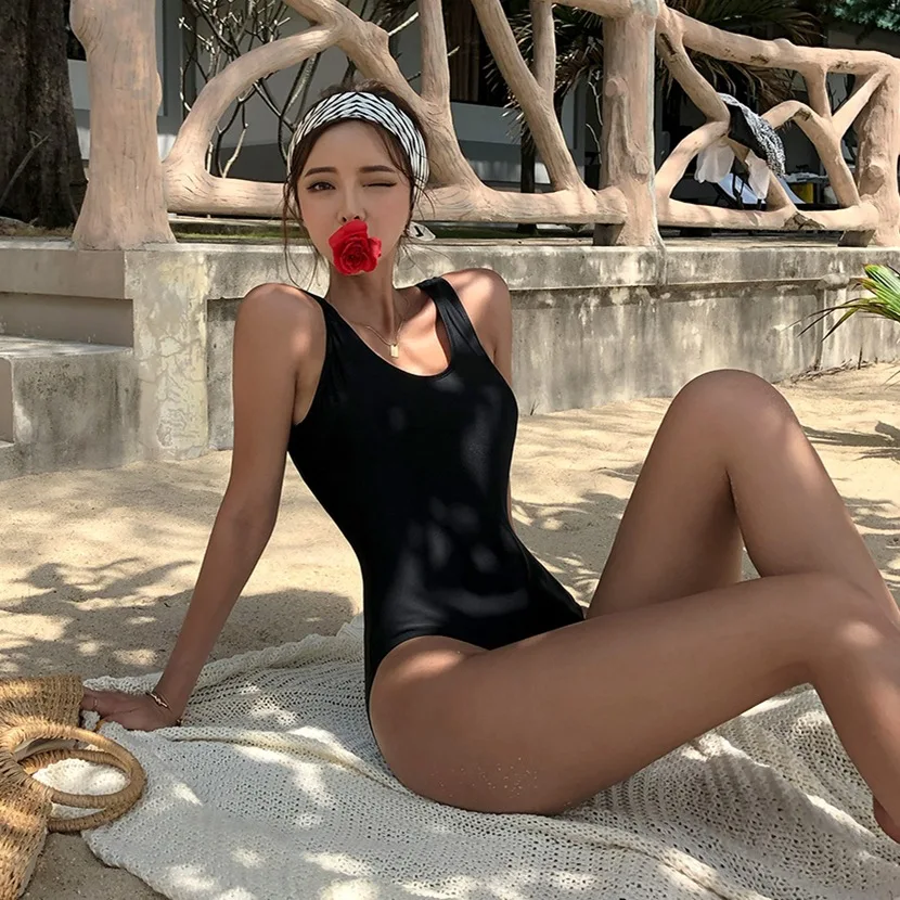 Sexy Swimwear Backless High Cut One Piece Bikini Suit Mid Waist Unlined Women Swimsuit Beach Swimming Summer Solid Bathing