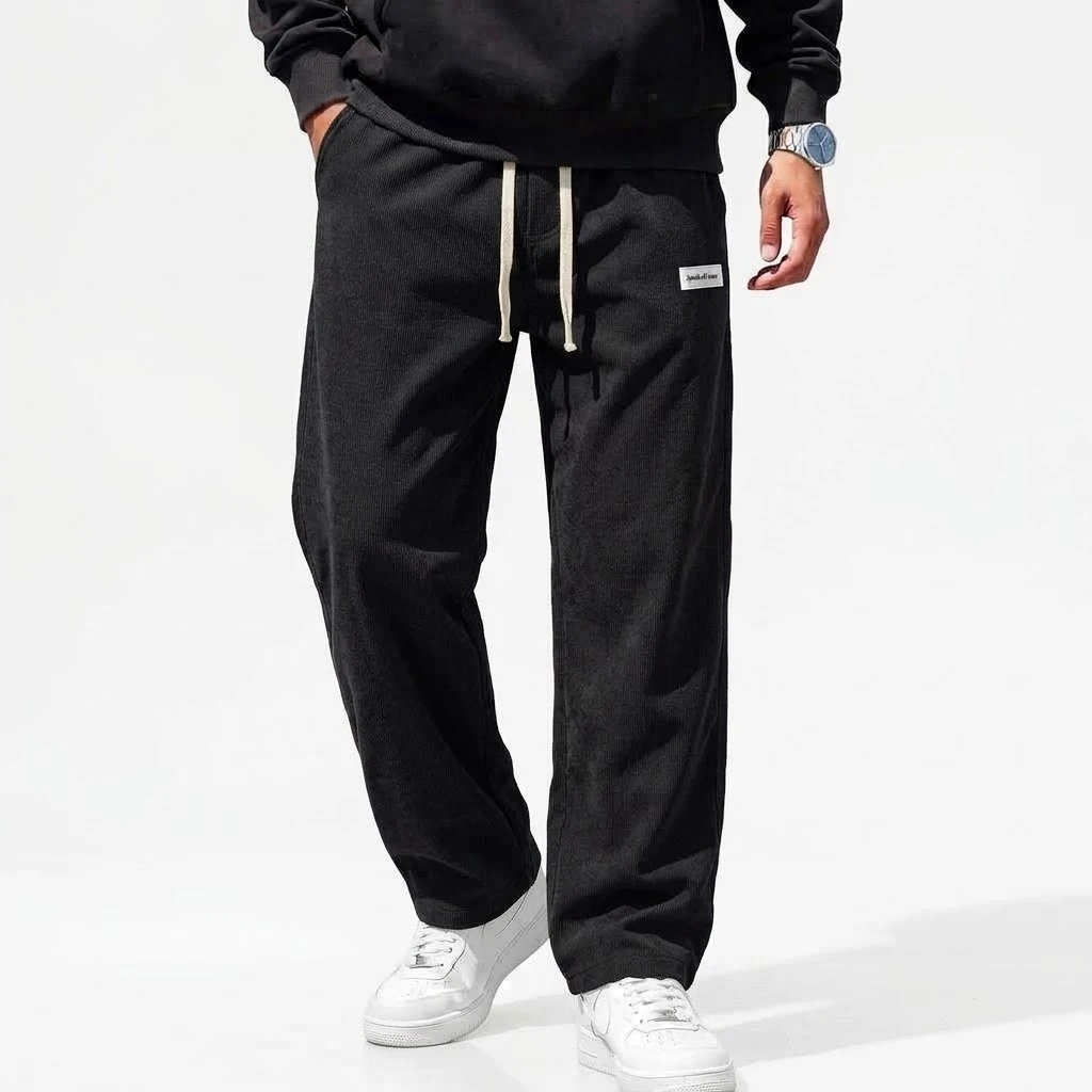 Men's Corduroy Baggy Pants Wide Leg Straight Casual Trousers Loose Fit Elastic Waist Drawstring Sweatpants Workwear Streetwear