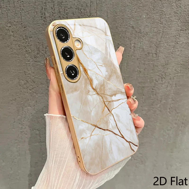 Beige Gold Marble Background - 2D Phone Case for Samsung S26 S25 S24 S23 S22 S21 S20 A56 - Golden Metal Paint Glass Protective C