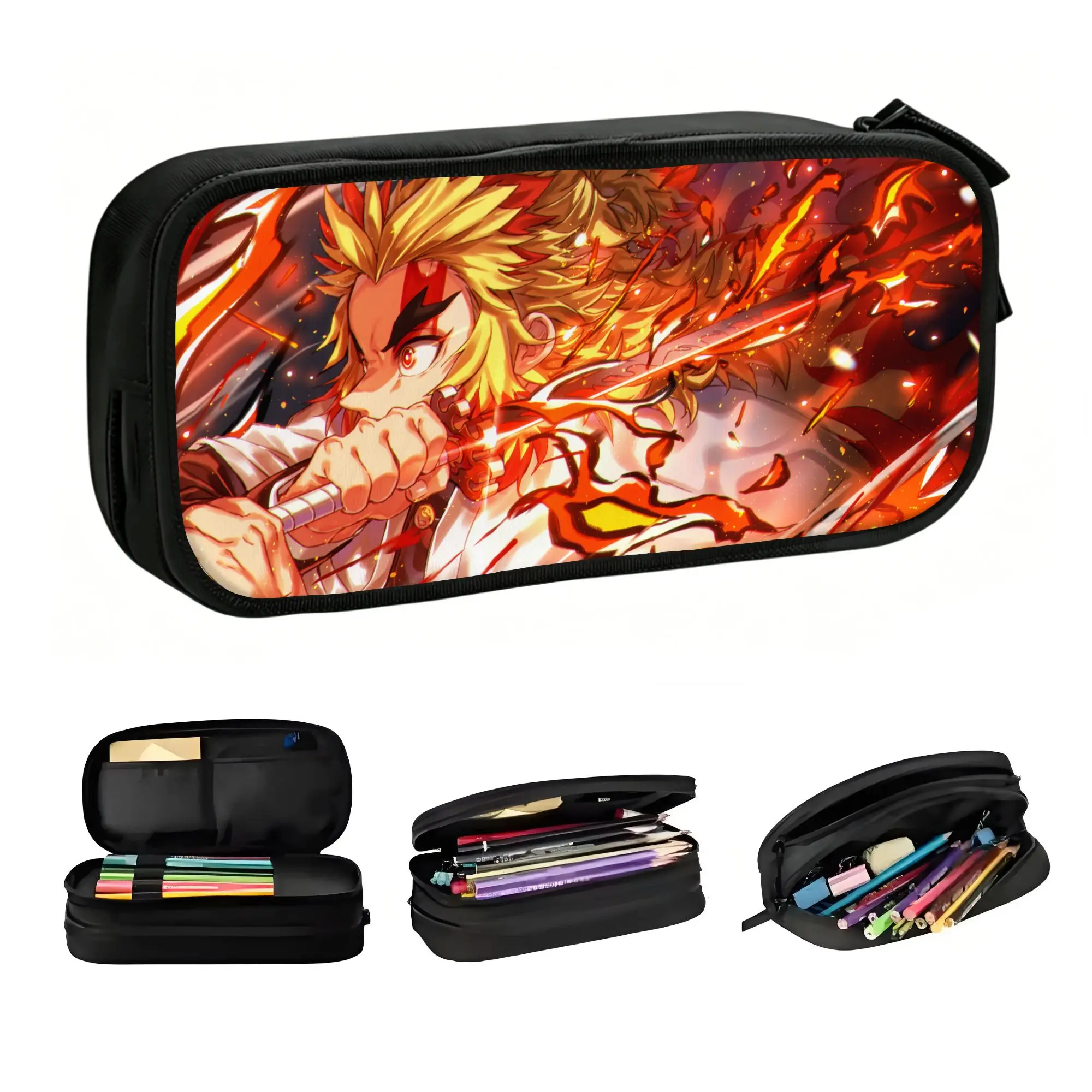 Custom D-Demons Slayers Pencil Cases for Girls Boys Large Storage Japanese Manga Pen Box Bag School Supplies