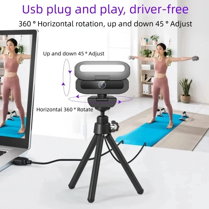 Auto Focus 4K 2K Full HD Webcam 1080P Mini Camera USB Webcan With LED Fill LightMicrophone Broadcast Lighting For PC Computer