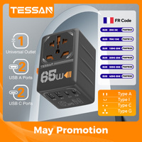 TESSAN 65W GaN International Plug Travel Adapter with USB Type C Worldwide Universal Power Adapter EU/UK/USA/AUS Plug for Travel