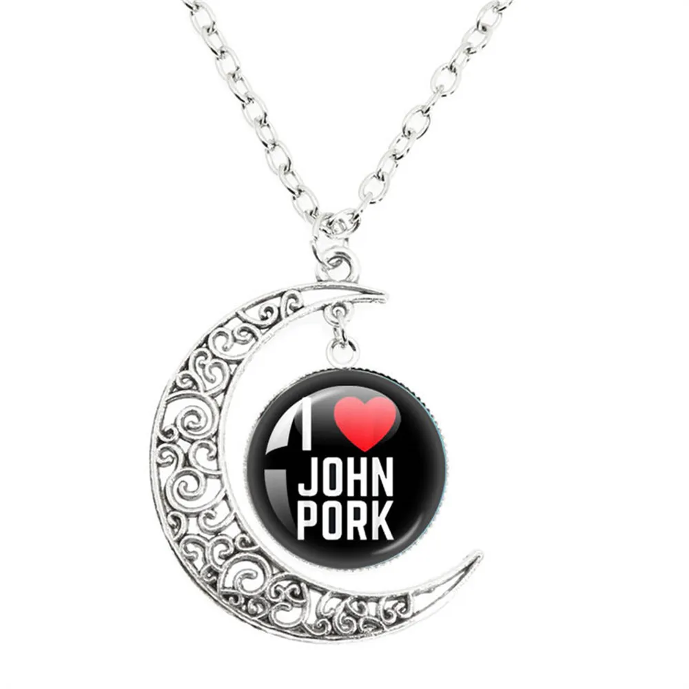 John Pork is Calling Answer Call Phone Humor Funny Pig Lover Graphic The moon Necklace Angel Wings Pendant Necklace Jewelry Gift