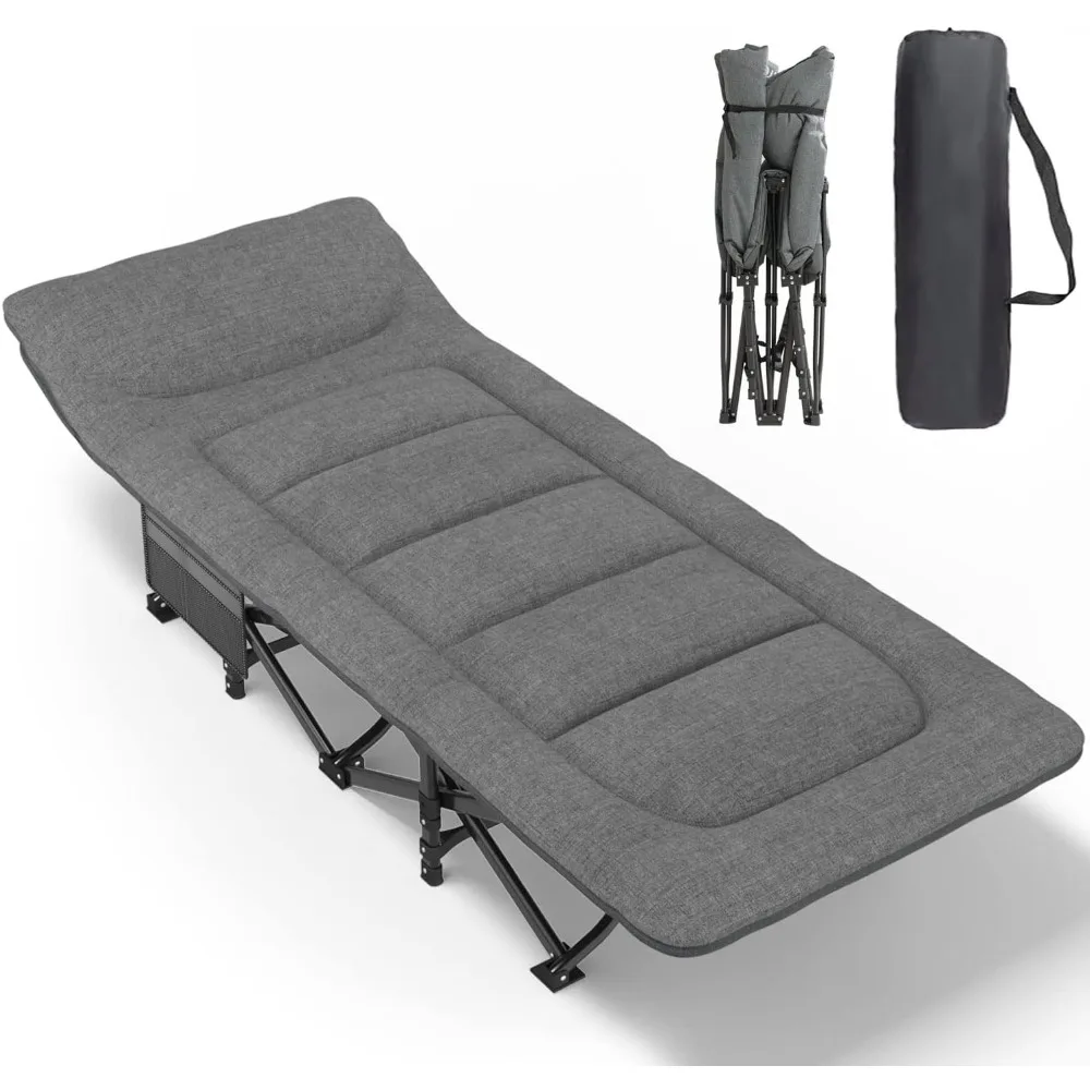 

Camping Cot for Adults with Cushion and Pillow, Portable Folding Bed for Sleeping