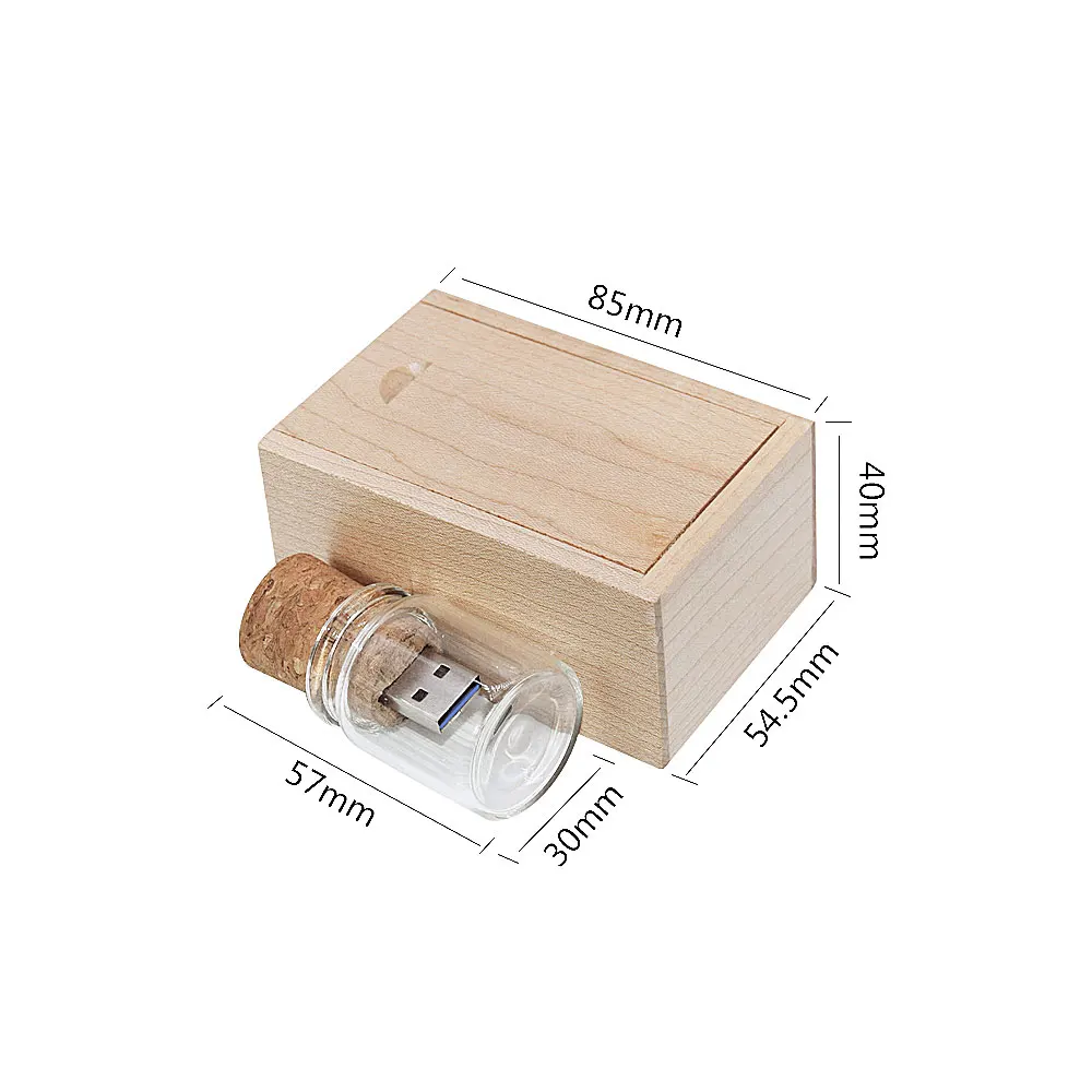 Drift Bottle-Clé USB en bois avec boîte cadeau, clé USB, 16 Go, 32 Go, 64 Go