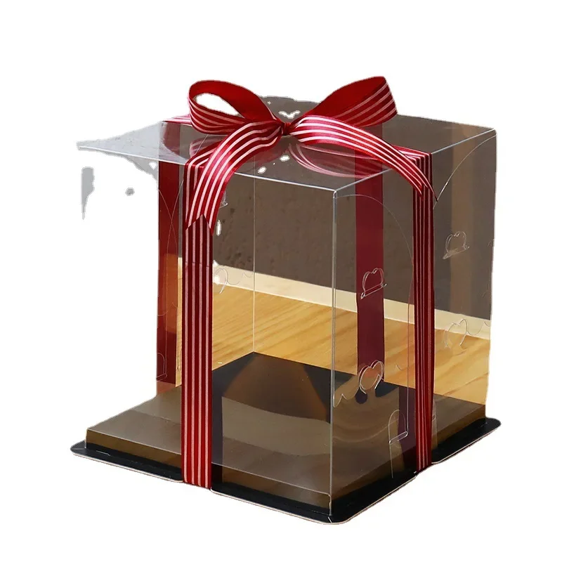 4/6/8/10 Inch Square Transparent Cake Box Birthday Surprise Gift Baking Packaging Box Clear Toy Cake Box Wedding Party Supplies