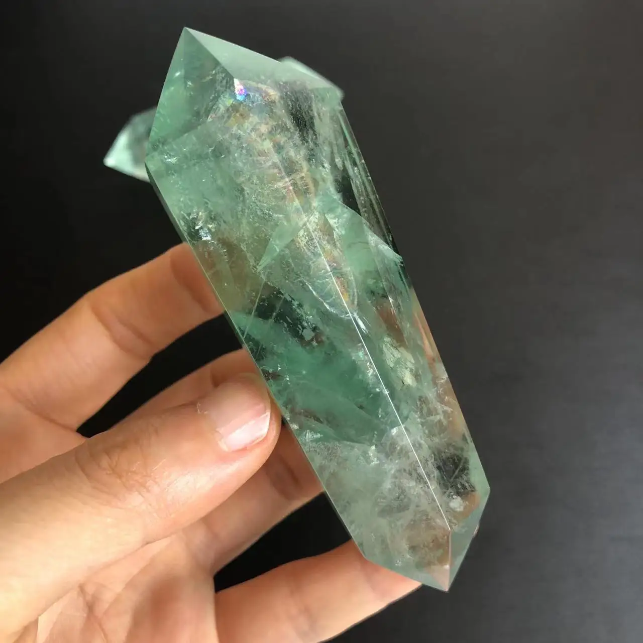 

Natural Crystal Double Pointed Green Fluorite Healing Stone Green Quartz Room Decor Reiki Polished Obelisk Carved Crafts