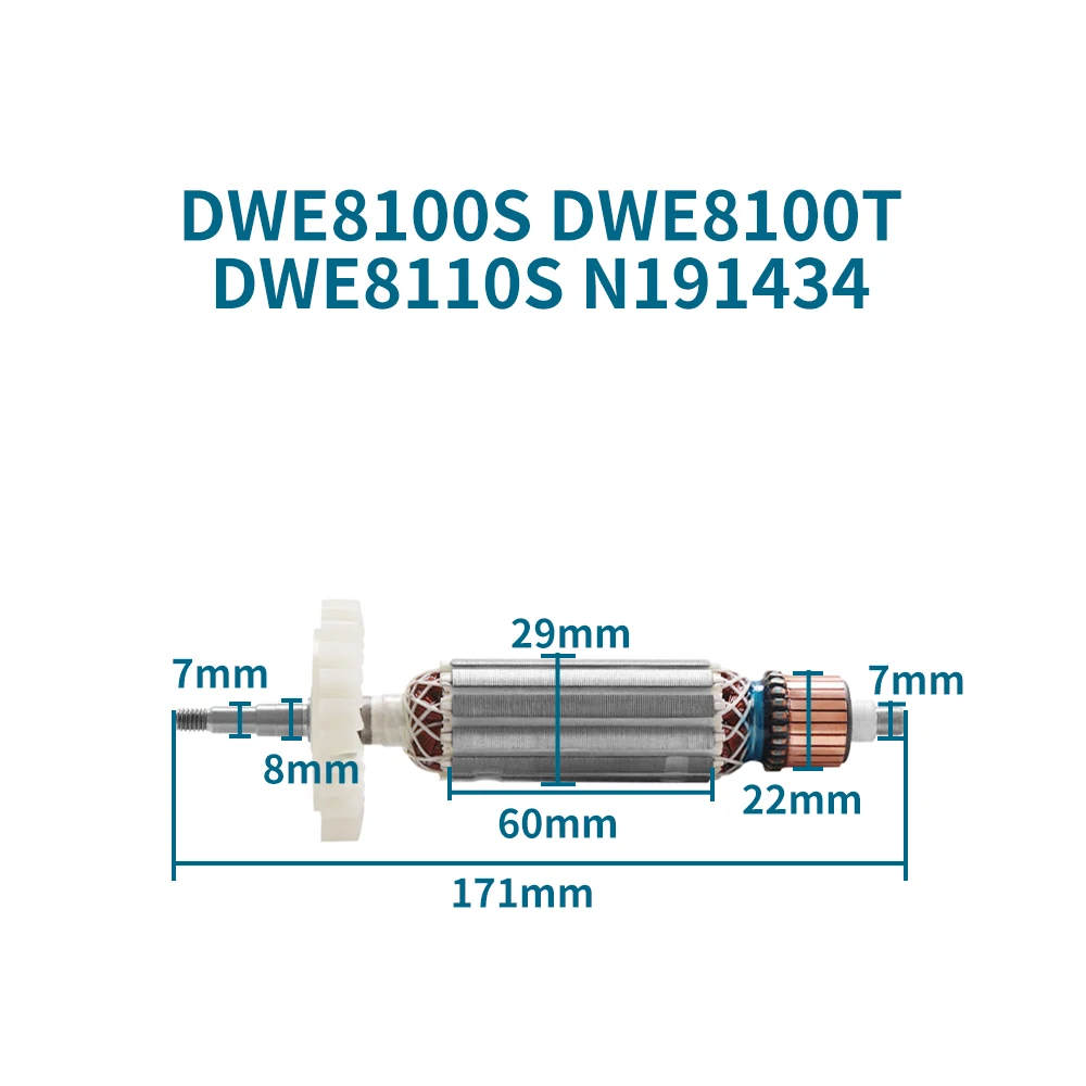 AC220-240V Armature for Dewalt DWE8100S DWE8100T DWE8110S N191434 Angle Grinder Rotor Anchor Stator Coil Power Tools Accessories