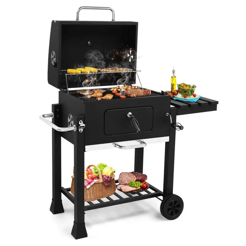 

Stainless Steel Portable Charcoal Grill | Large 794 SQ IN Barrel BBQ for Backyard, Patio, Camping | Height Coal Tray & Table