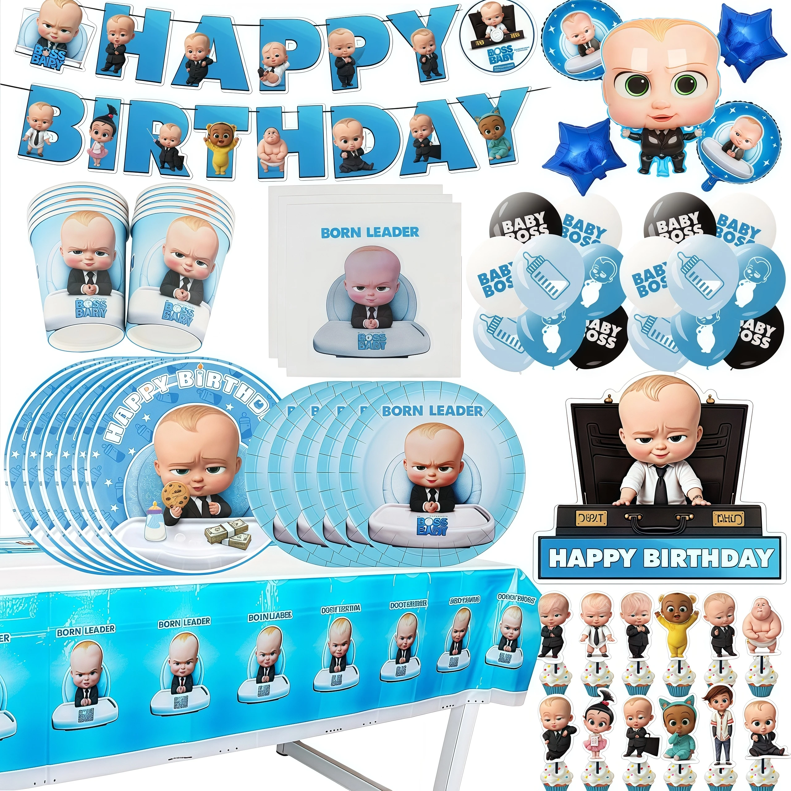 Dessin animé bossé bébé thème nouveau-né 1er anniversaire fête décor jetable vaisselle fond ballon enfant bébé douche fournitures cadeau