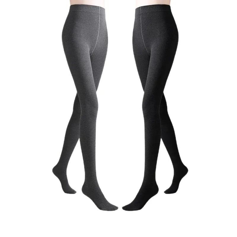 Women Winter Fleece Lined Leggings High Waist Micro Pressure Slim Pantyhose Flat Stripe Thermal Tights 40 to 65Kg