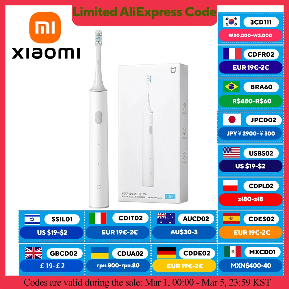 XIAOMI MIJIA T300 Electric Toothbrush  IPX7 Waterproof Smart Sonic Brush Ultrasonic Whitening Teeth Tooth Brush For Toothbrushes