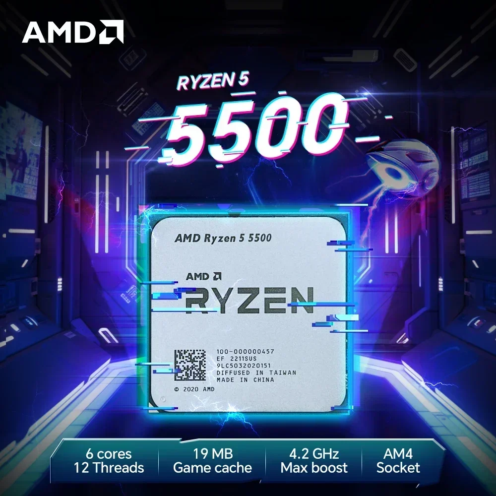 High Performance AMD Ryzen 5 5500 AM4 CPU 6 Core 12 Thread For Home Office Gaming PC No Cooler