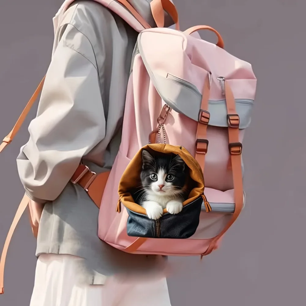 2D Cute Cow Cat Pendant Chic Kitten in Bag Acrylic Keychain Car Versatile Charm for Car Mirror Backpacks Home Festive Gift view 3