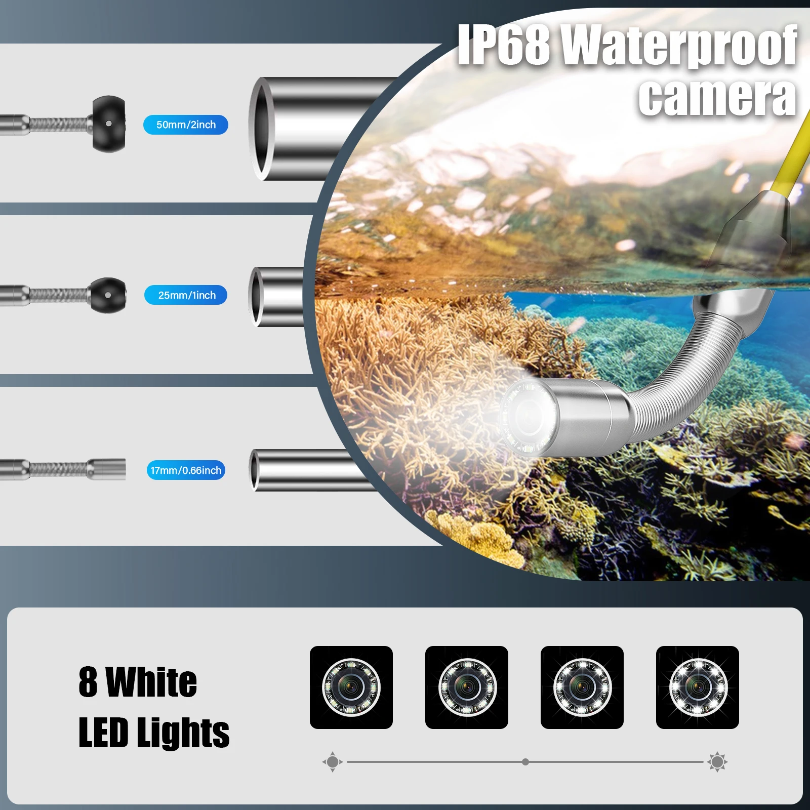 HD Rioolbuisinspectiecamera, Waterdichte IP68, AHD 1080P, 12 STUKS Hoge Intensiteit LED, 5X Beeldzoom, Video Audio-opname