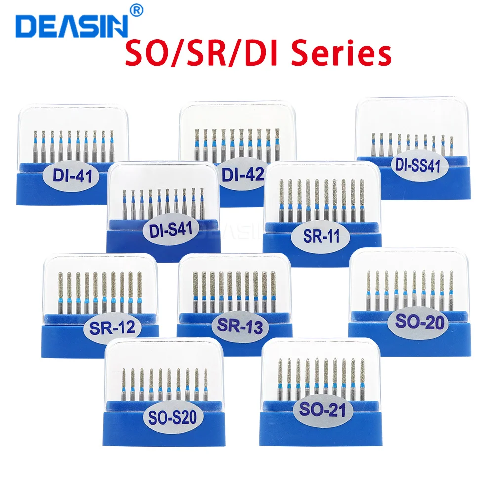 DI/SO/SR Series 10pcs/box Dental Diamond Burs for High Speed Handpieces 1.6mm Extra Coarse Diamond Dentist Grinding Tools