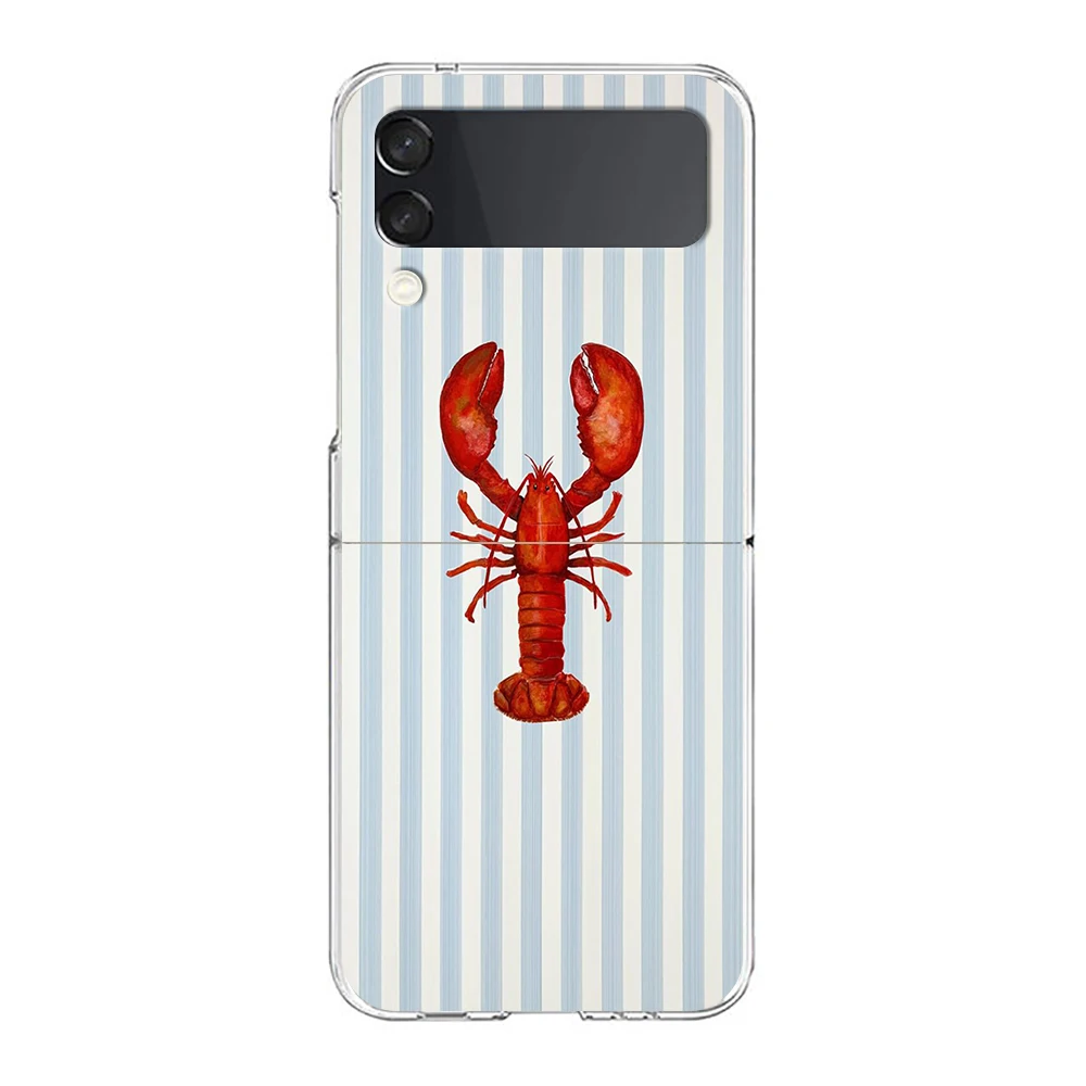 Phone Cover For Samsung Galaxy Z Flip 7 6 5 4 Case Transparent For Samsung Z Flip3 Hard PC Foldable Marine Life, Crabs, Lobsters