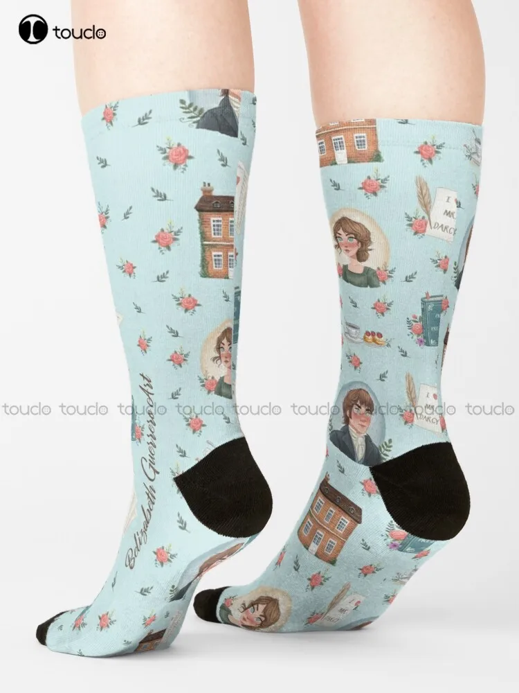 Pride And Prejudice - Jane Austen Inspiration Socks Street Skateboard Socks 360° Digital Print Christmas New Year Gift Retro Art