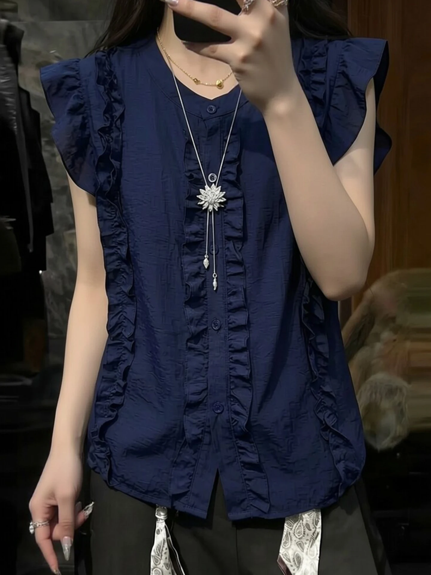

Sweet Commuter Women's irt Korean Sle Wood ain Versatile Spring Silk Top High End European Brand Faionable Blouse