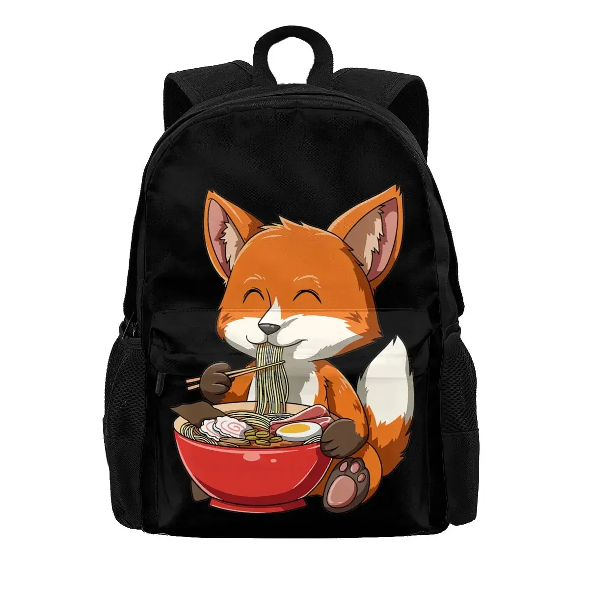 Fox Eating Ramen Ramen Noodle Lovers Fox Themed Large Capacity Backpack Cute Art Print Eco Friendly Clothes Backpacks