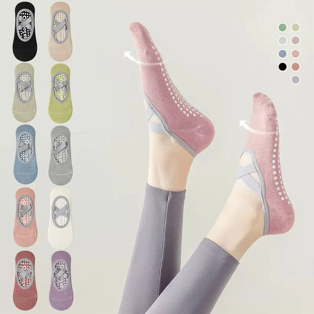 

Professional Anti-Slip Pilates Socks Backless Breathable Bandage Yoga Socks Solid Color Cotton Sports Socks Gym