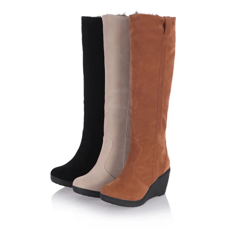 Big Size Shoes Woman Wedge Boots  Sexy Thigh High Heels High Sexy Boots-Women Luxury Designer Round Toe Large Size Leather Over-