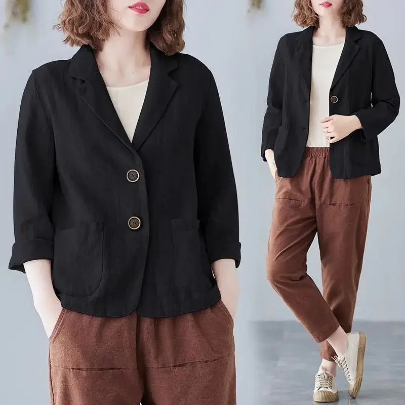 Fashion Lapel Button Pockets Solid Color Casual Blazer Women's Clothing 2024 Autumn New Loose All-match Tops Commuter Blazers