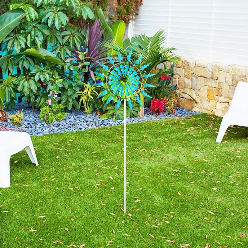 Outdoor Garden Metal Kinetic Windmill Magic Unique Wind Powered Spinner Windmill Sculpture Crafts Yard Home Decor