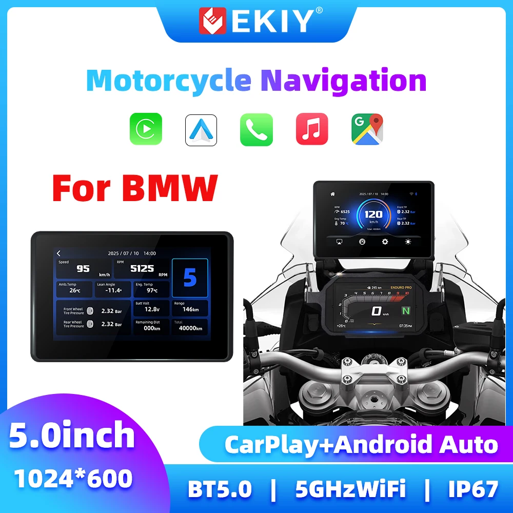 

EKIY 5.0-дюймовый мотоциклетный экран Carplay для BMW R1200GS ADV/R1250GS ADV, беспроводной монитор Carplay, Android Auto, GPS-дисплей для мотоциклов