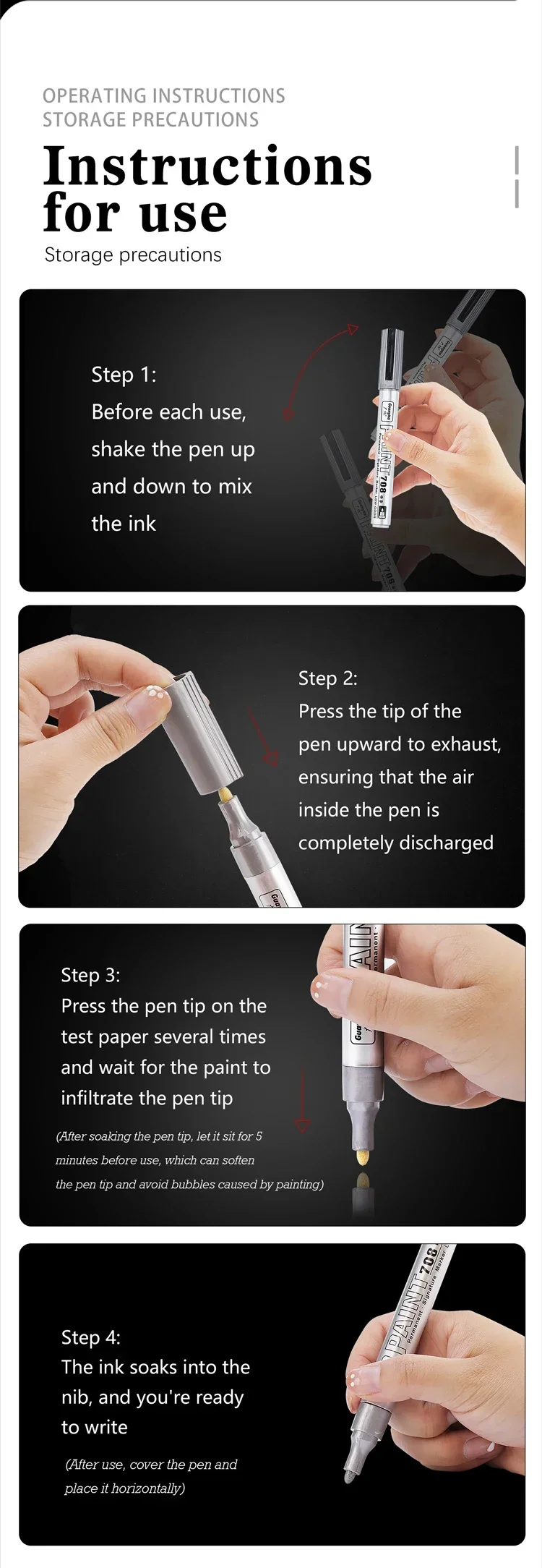 GuangNa Permanent Metallic Farbmarker-Set mit Tintenstiften für DIY-Harzformen, Reifen, Metall, Öl, Gold, Silber, Weiß, Schwarz – Detail 17