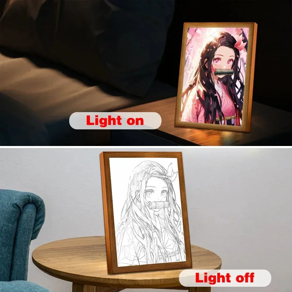

@Anime Figure Light Painting Photo Frame Demons Slayer Kimetsu No Yaiba Tanjirou Action Led Lamps Bedroom Decor Chirstmas Gifts