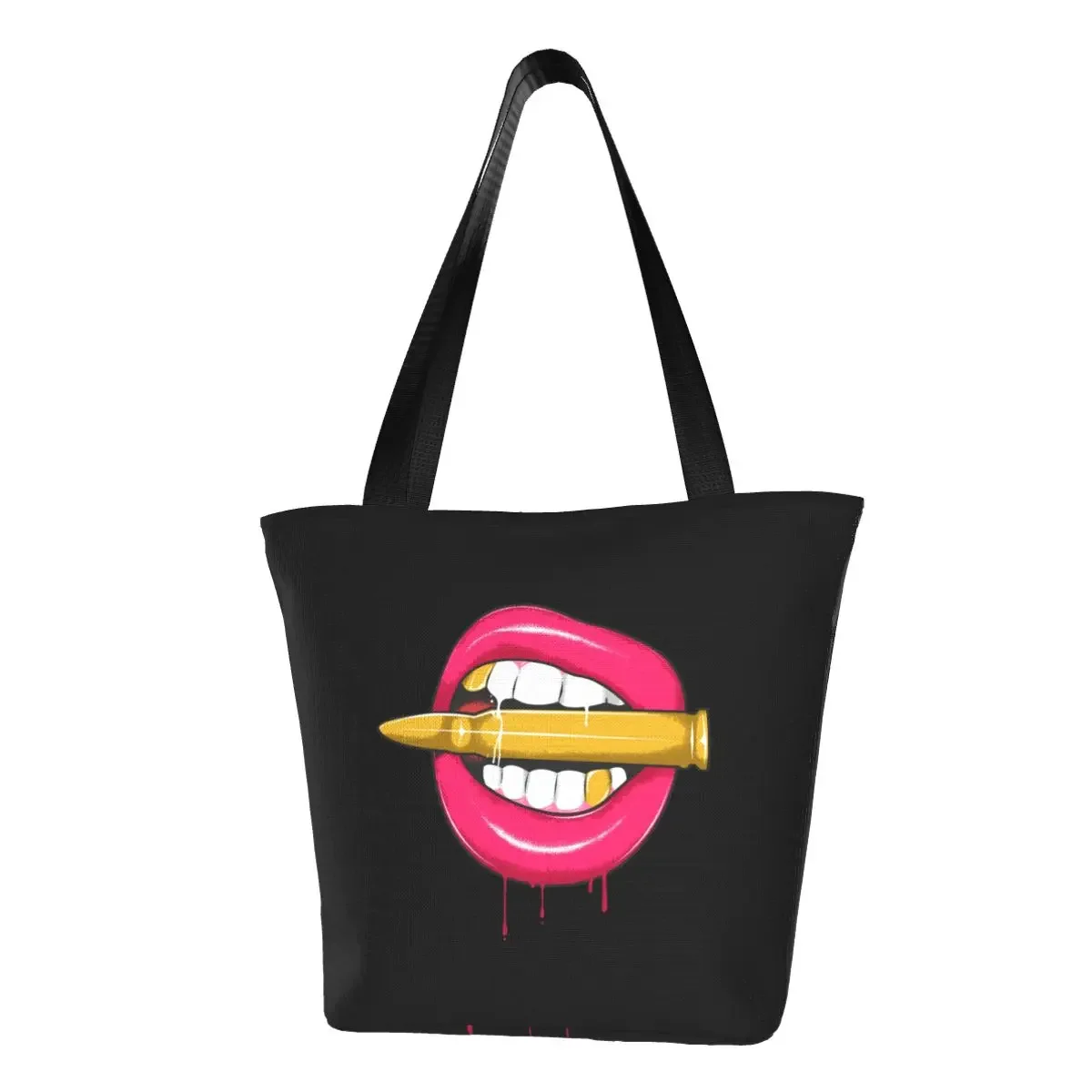 Funny Print Fashion Sexy Lips Tote Shopping Bags Reusable Canvas Shopper Shoulder Handbag