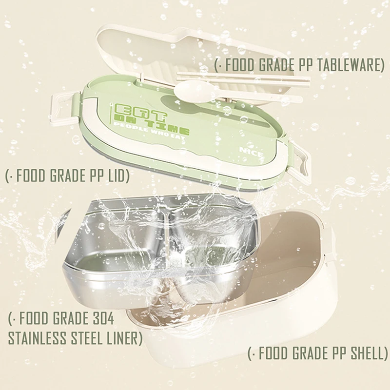 304 Stainless Steel Lunch Box for Students and Office Workers, Portable Large Capacity Lunch Box with Cutlery