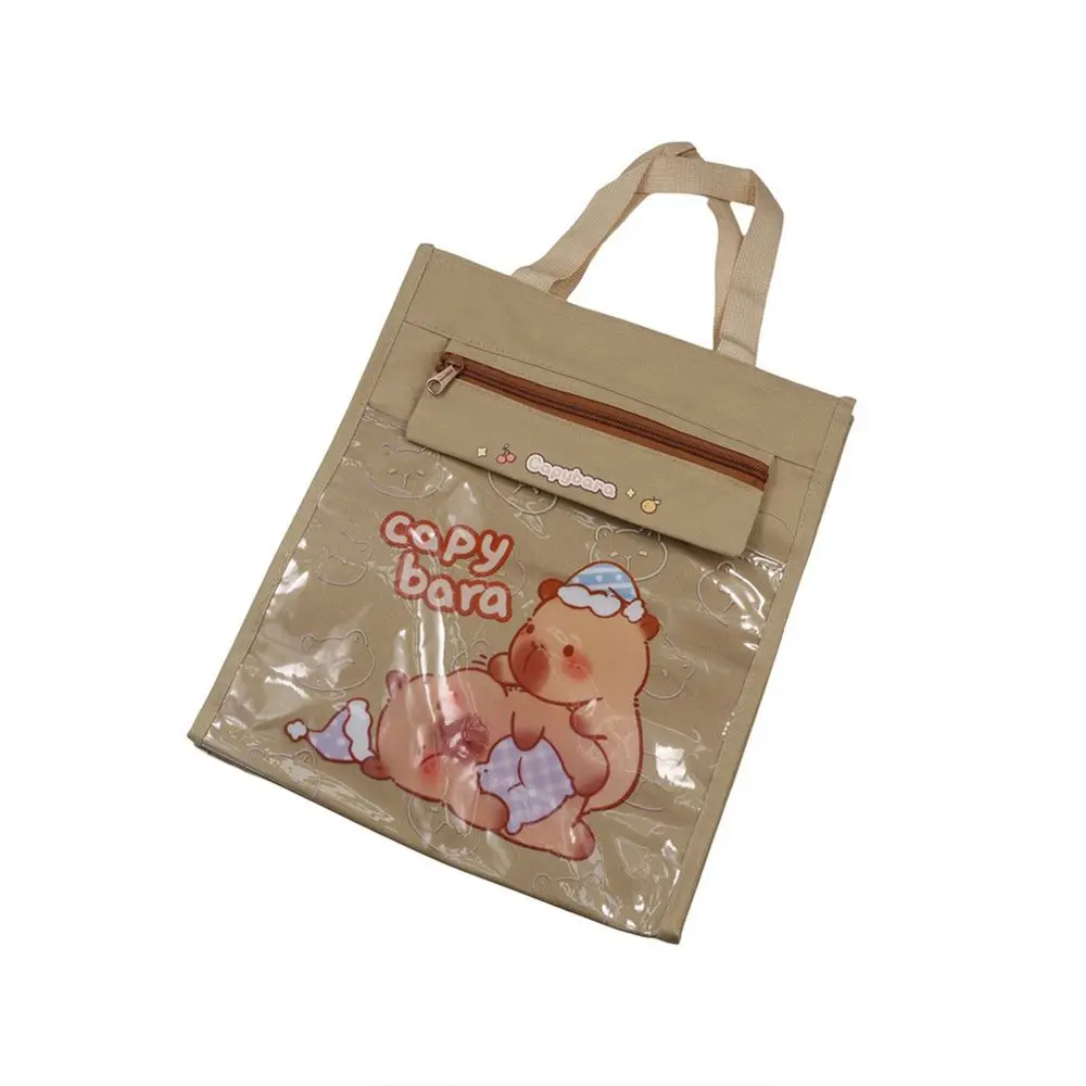 Borse leggere per capibara Borse tote in tela riutilizzabili con tasca trasparente Materiale scolastico di grande capacità