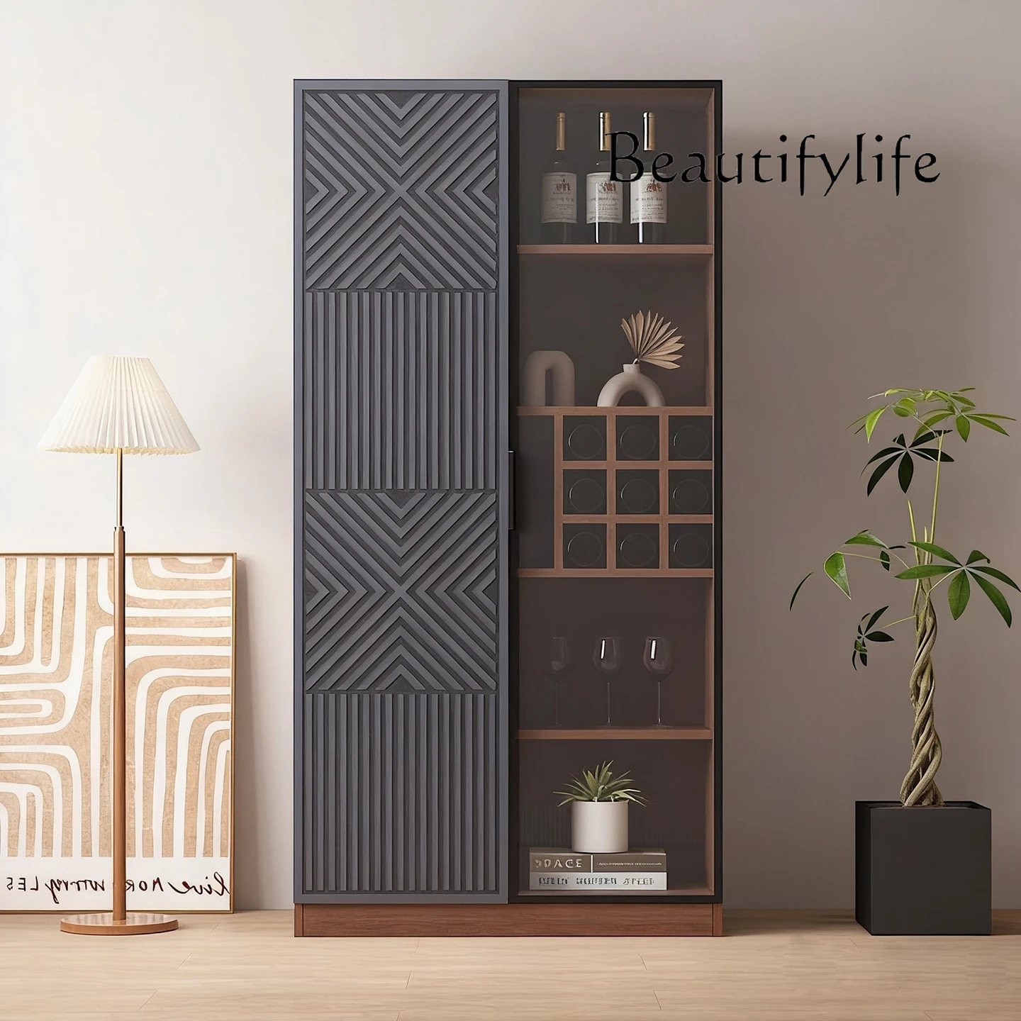 

New home dining side cabinet, living room against the wall display cabinet, light luxury high-end solid wood rack customization