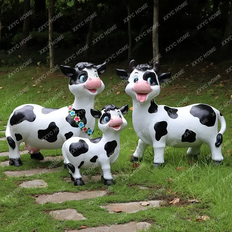 Outdoor Simulation Cartoon Cow Sculpture Pasture Lawn Scenic Spot Landscape Farm Decoration Decoration Fake Animal Cow Model