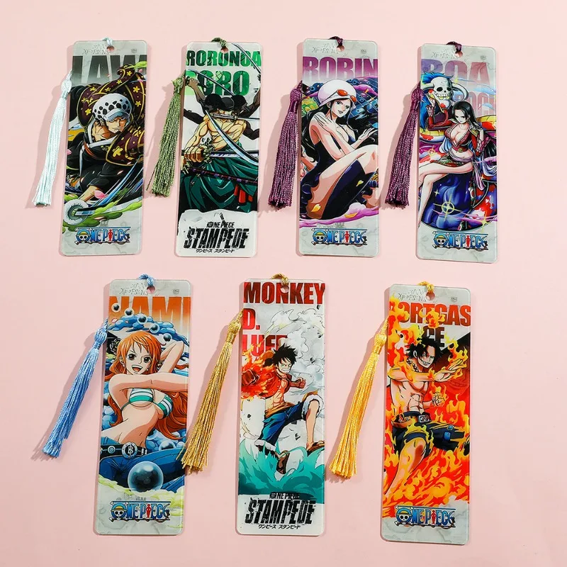 

New Cute One Piece Acrylic Tassels Bookmark Luffy Zoro Sanji Anime Action Figures Stationery Toy Gifts for Book Lover Anime Fans