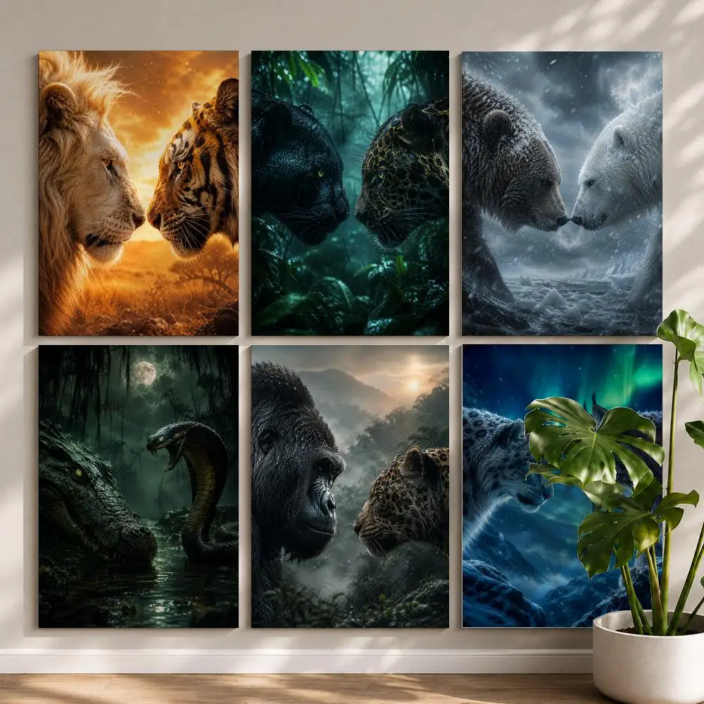 Wild Animals Confrontation Poster HD Self Adhesive Waterproof Wall Art Ideal for Home Office Dorm Bedroom Great Gift
