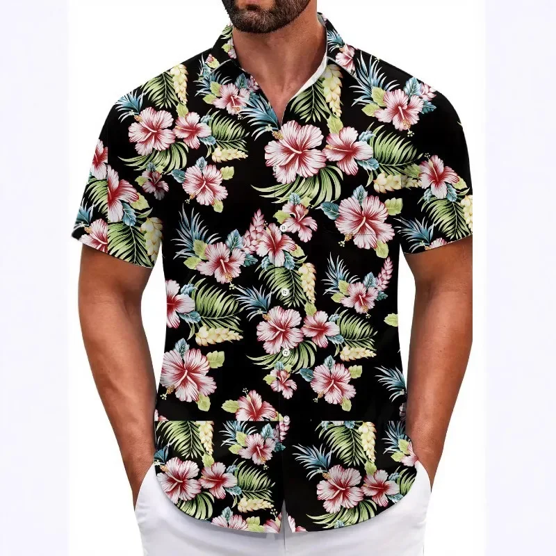 Korean Style Summer New Fashion Men's Casual Trendy Loose Short Sleeve Turn-down Collar Printed Shirts Male Beach Clothes Tops