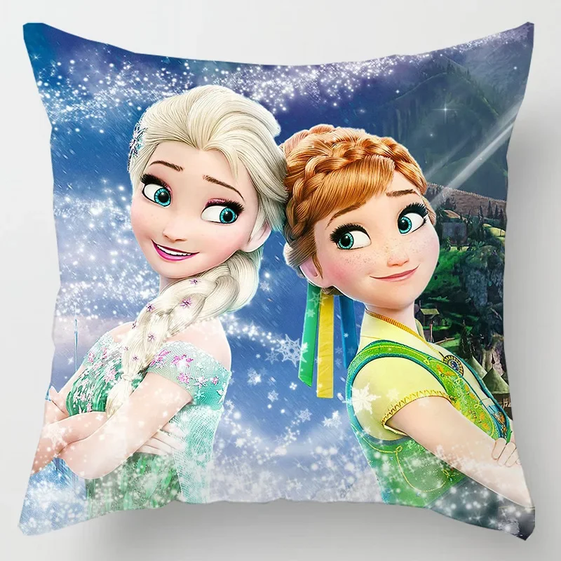 Disney Frozen Princess Cushion Cover Anime Action Figures Elsa Anna Princess Short Plush Home Decorative Sofa Pillow Case Gifts