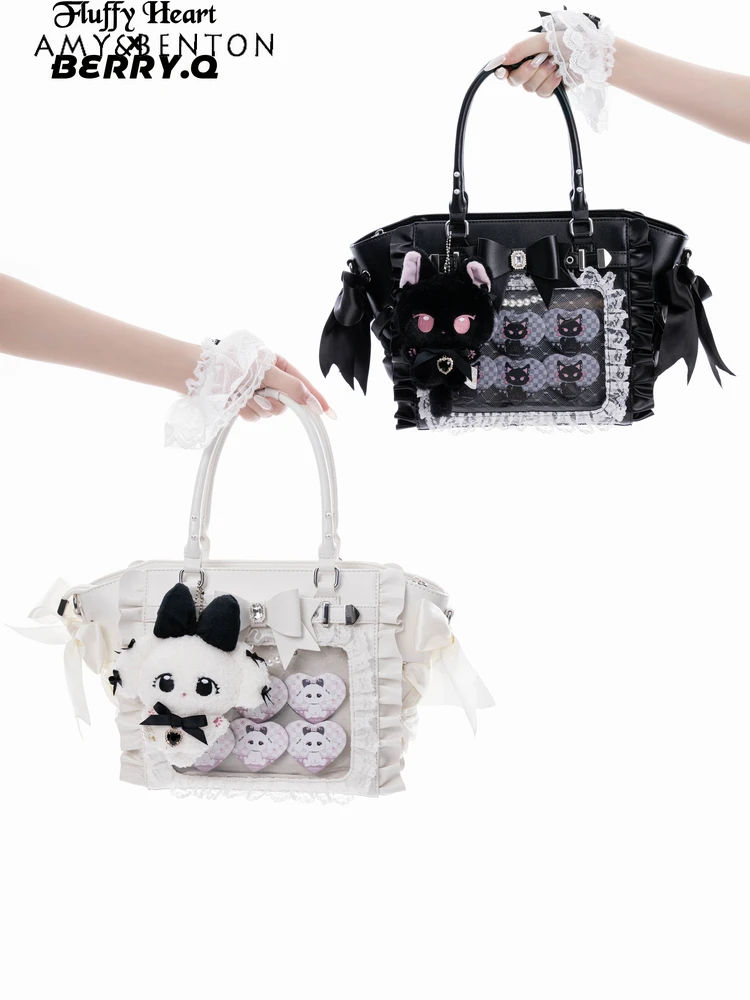 Elegant Temperament Fairy Lace Rhinestone Bow Handbag Itabag Japanese Mine Series Mass-produced Ruffle Edge Shoulder Bag Female