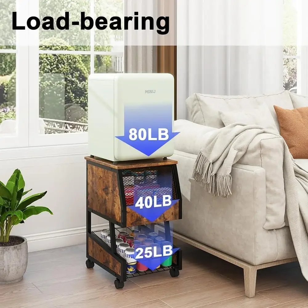 حامل ثلاجة مدمج مع مساحة تخزين المشروبات، عربة ثلاجة صغيرة قابلة للقفل، منظم للوجبات الخفيفة، سهل التجميع