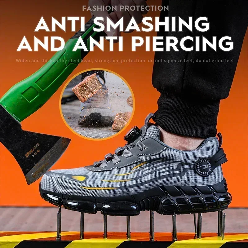 Steel Toe Work Boots for Men Breathable Safety Sneakers Construction Grade Anti-Puncture with Slip Resistant Rubber Sole Shoes