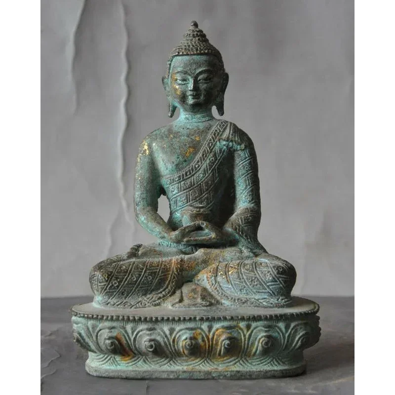 Tibet Buddhism Temple Old Patina Bronze Sakyamuni Amitabha Buddha Statue Wealth