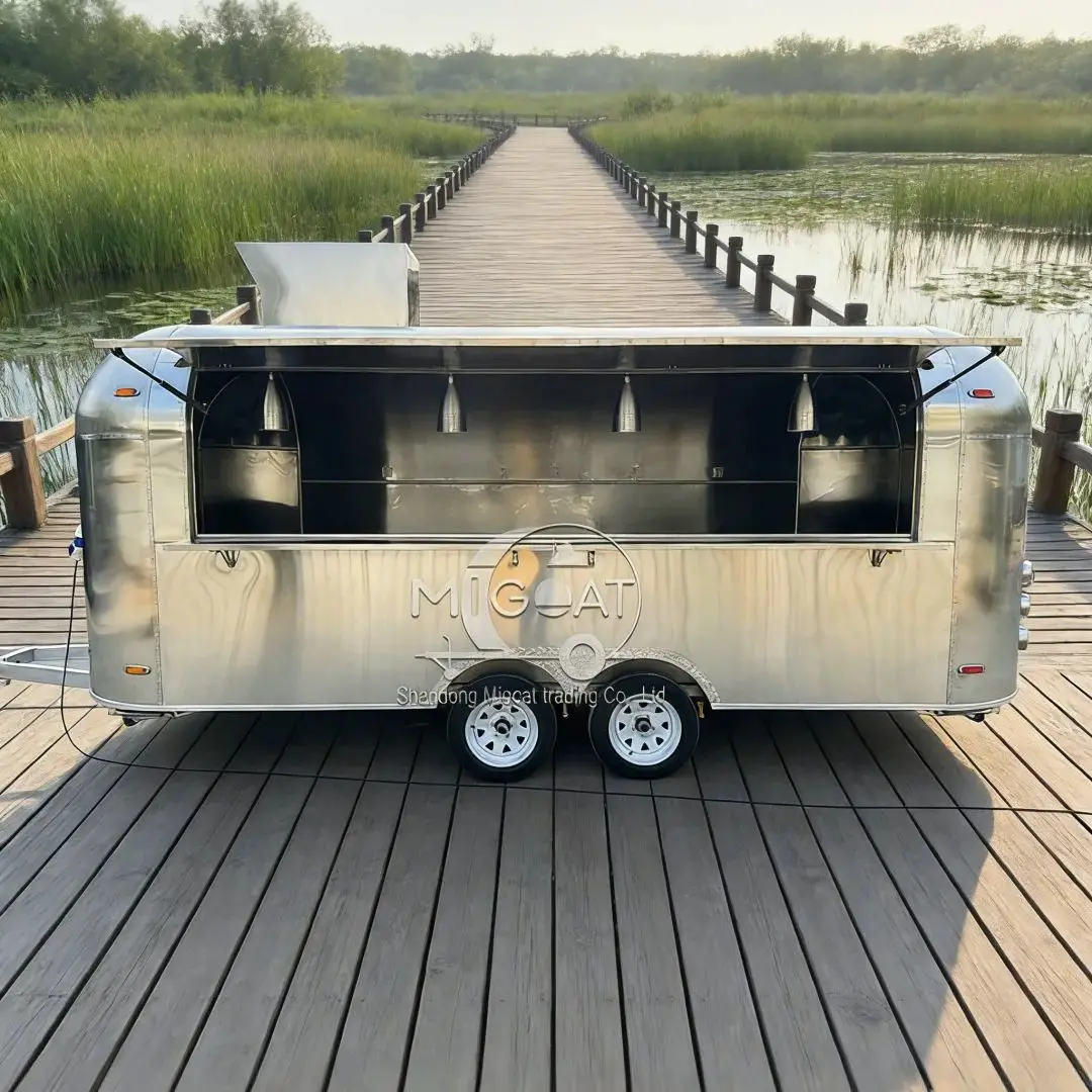 Customizable Commercial Food Truck Mobile Kitchen Street Food Concession Trailer with Storage Shelf And Interior Lighting System