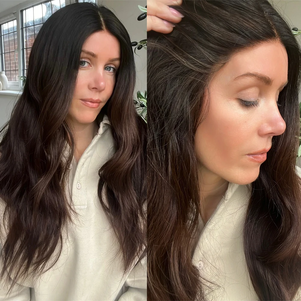 

Темно-коричневый парик 26 дюймов, длинный, с натуральными волнистыми прядями, синтетический, с кружевной передней частью, с коричневыми мелированиями, предварительно выщипанный, с швейцарским HD-кружевом, без клея