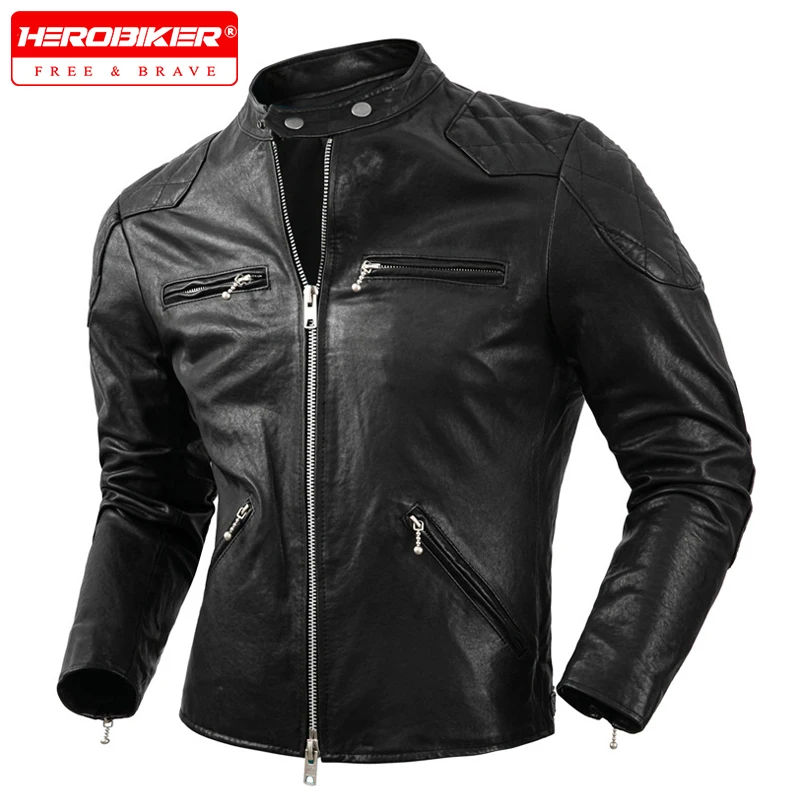 

Мотоциклетная кожаная куртка, модная куртка с воротником-стойкой, осенняя мотоциклетная куртка, мужская облегающая кожаная куртка