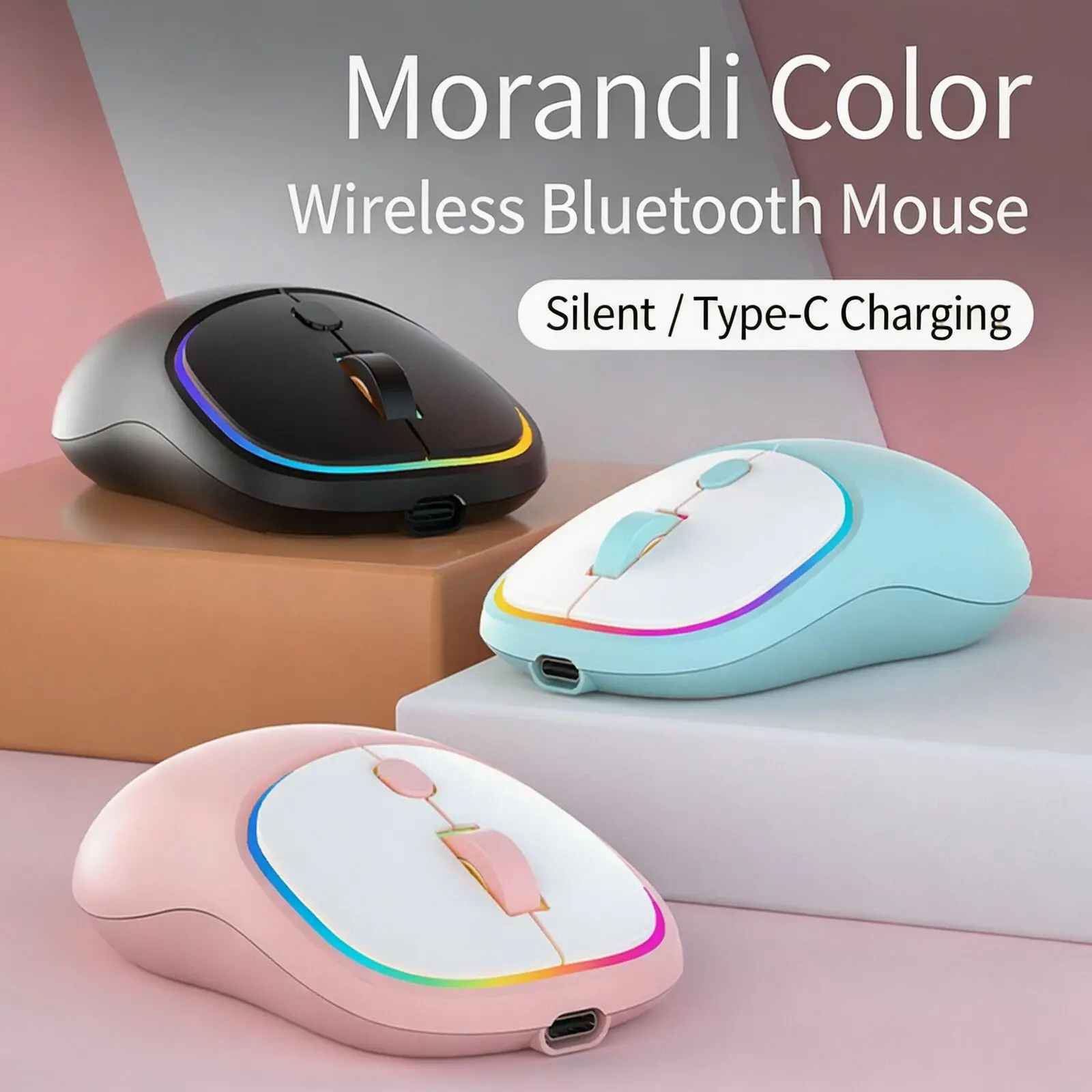 Tri Mode Wireless Mouse 2.4G Dual Bluetooth Rechargeable Silent Click RGB Gradient Light 3-Speed Adjustable DPI Portable Mice