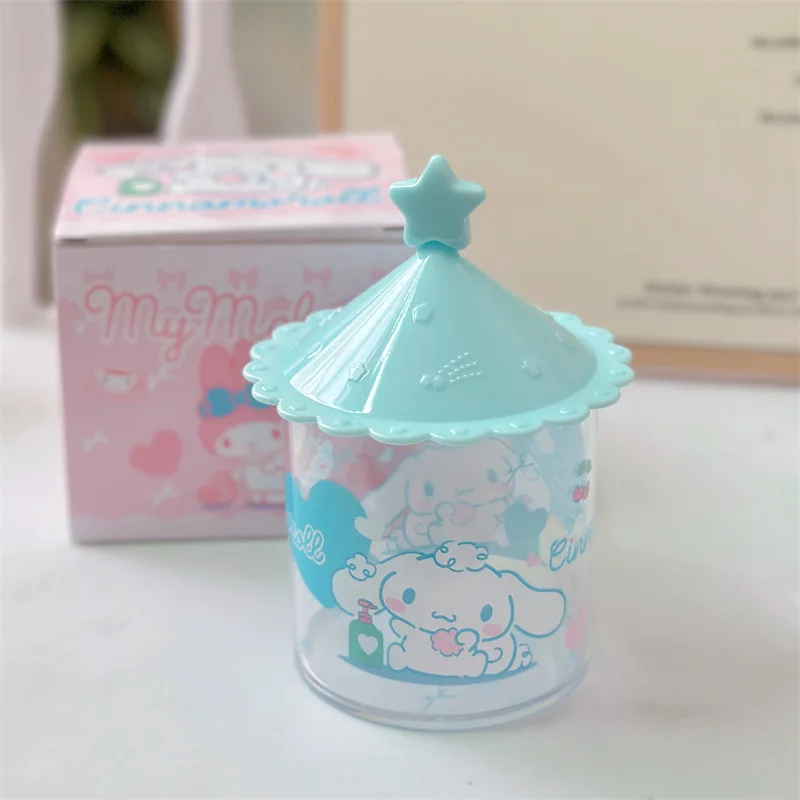 Sanrio Kuromi Melody desktop cotton swab storage box lid storage box circular desktop small box transparent cotton swab box tube view 5