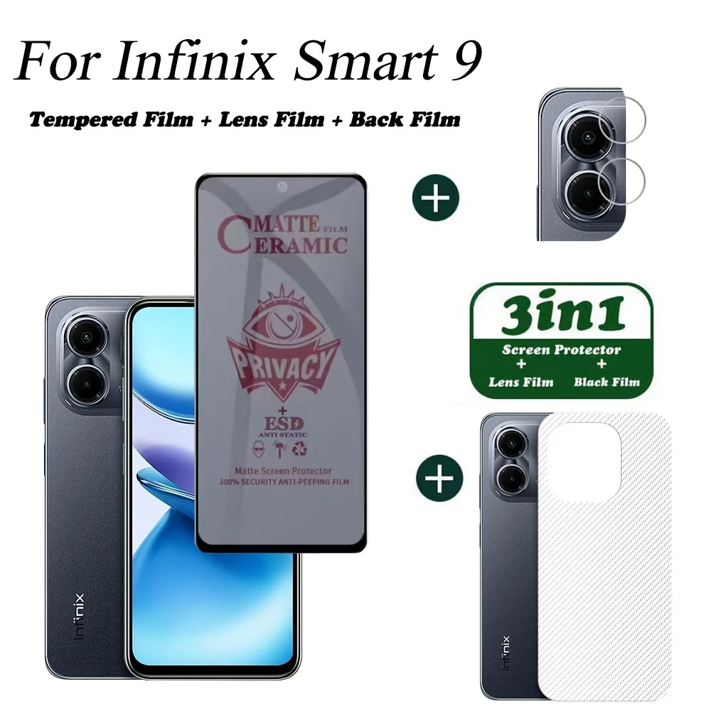 

3-In-1 Privacy Reinforced Glass Soft Film for Infinix Smart 9 Including Screen Protector + Lens Film + Back Cover Film